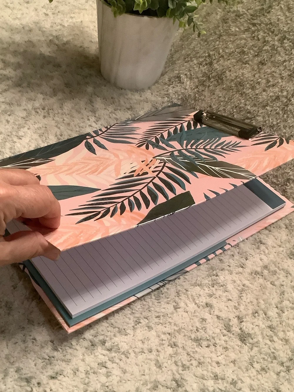 Tropical Leaf Pattern Clipboard Notebook Portfolio- Pink & Teal NWT 12.50” x 9”